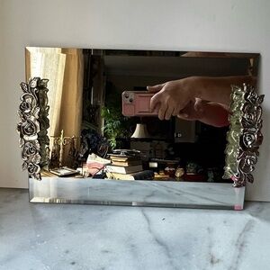 Elegant Silver Floral Mirror vanity tray